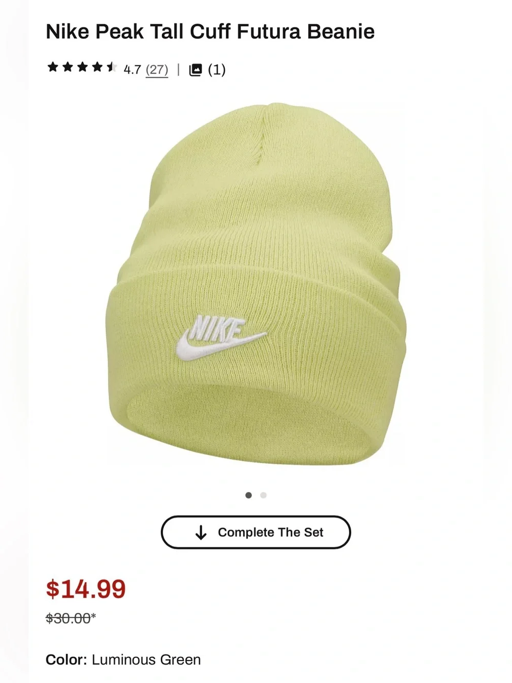 Nike Kids Neon Lime Beanie Hat with Embroidered Logo
